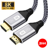 Premium 3m HDMI Cable 2.1 - Ultra High-Speed 8K 60Hz, 4K 120Hz, 48Gbps, EARC, ARC, HDCP, HDR, HDMI Cable, 3 Meter